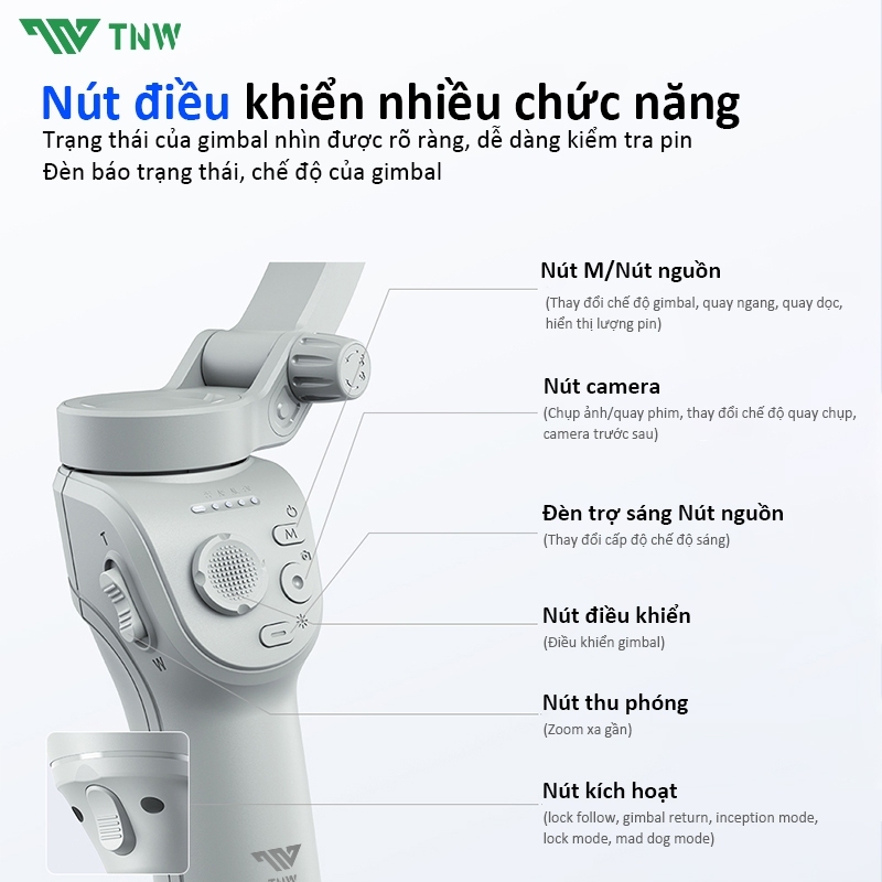 TNW M01 Gimbal chống rung điện thoại 3 trục Tracking Face Quay phim chụp ảnh Có remote tháo rời | BigBuy360 - bigbuy360.vn