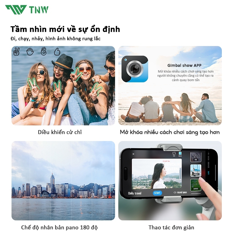TNW M01 Gimbal chống rung điện thoại 3 trục Tracking Face Quay phim chụp ảnh Có remote tháo rời | BigBuy360 - bigbuy360.vn