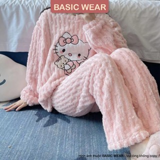   Hàng Loại 1  Bộ Đồ Ngủ Bông Giữ Nhiệt Siêu Ấm Mặc Nhà Đồ Ngủ Giữ Nhiệt Đại Hàn Hello Kitty 1605 