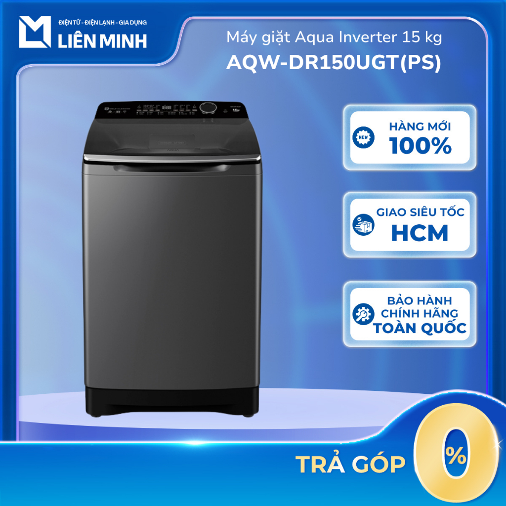 AQW-DR150UGT(PS) - Máy Giặt Aqua Inverter 15 Kg - 12 Chương Trình - Bảo Hành Chính Hãng [GIÁ MÁY]