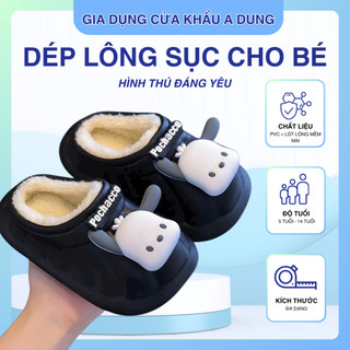 Dép Lông Kuromi Cinamorll, Dép Sục Lót Lông Cho Bé, Dép Bông Đi Trong Nhà Mùa Đông Chống Thấm Nước, Chống Trơn Trượt