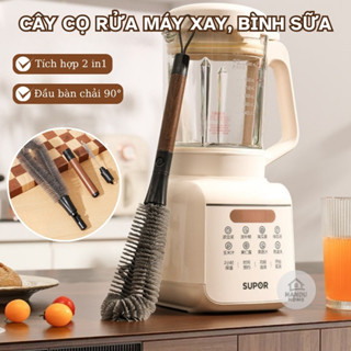 Chổi Cọ Vệ Sinh Máy Xay Đa Năng 2in1, Cán Gỗ Đầu Sợi Mềm Thiết Kế 90° Làm Sạch Ấm Điện, Bình Sữa, Cốc Chén Tiện Lợi