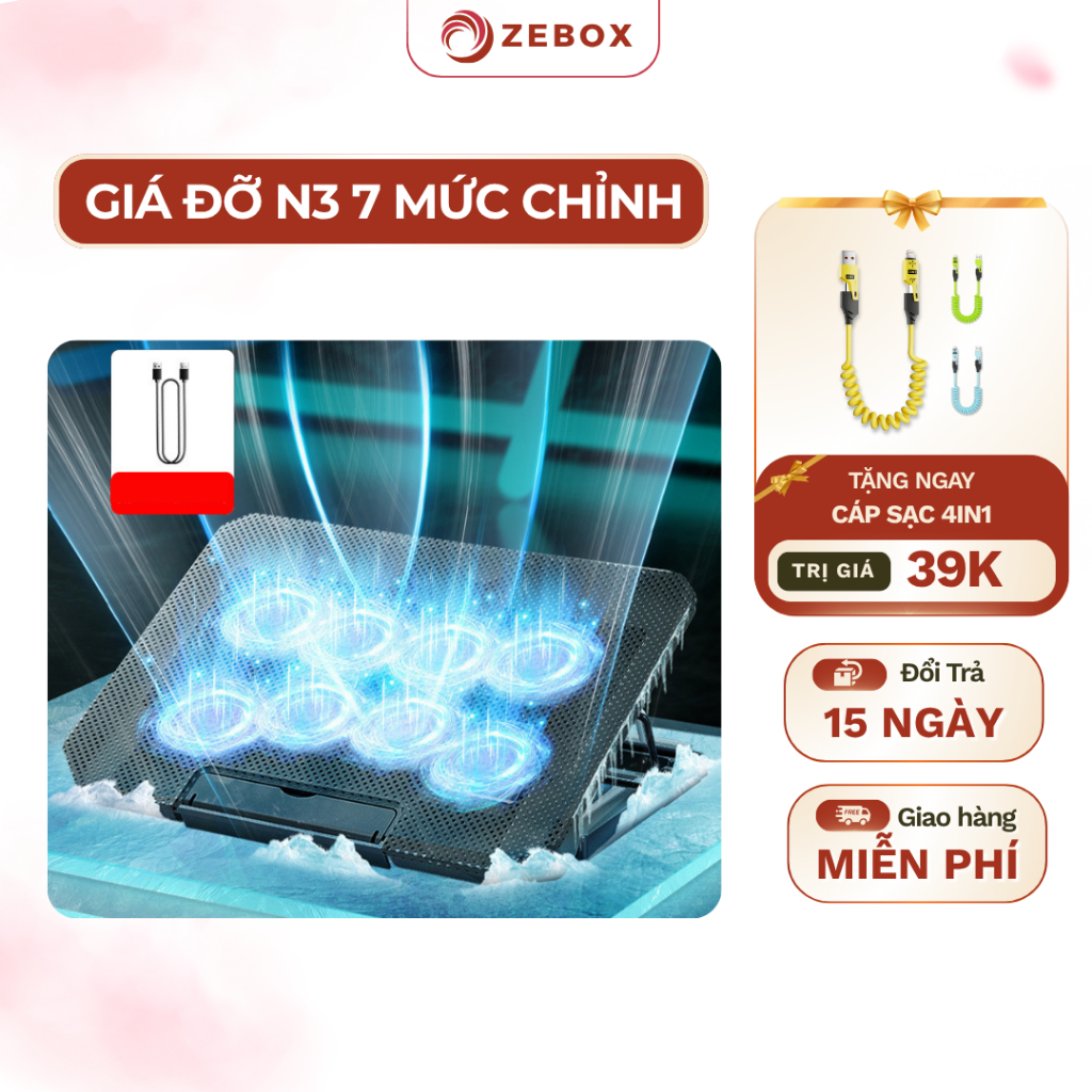 Đế Tản Nhiệt Laptop Q100 2 Quạt, Giá Đỡ Laptop Có 4 Mức Điều Chỉnh Chiều Cao, Hỗ Trợ 12–17 Inch