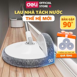   TẶNG 3 BÔNG  Cây Lau Nhà Tách Nước Bẩn Deli Gập 90 Độ Có Thùng Lau Nhà Tự Vắt Thông Minh Chổi Lau Nhà 360 Độ 