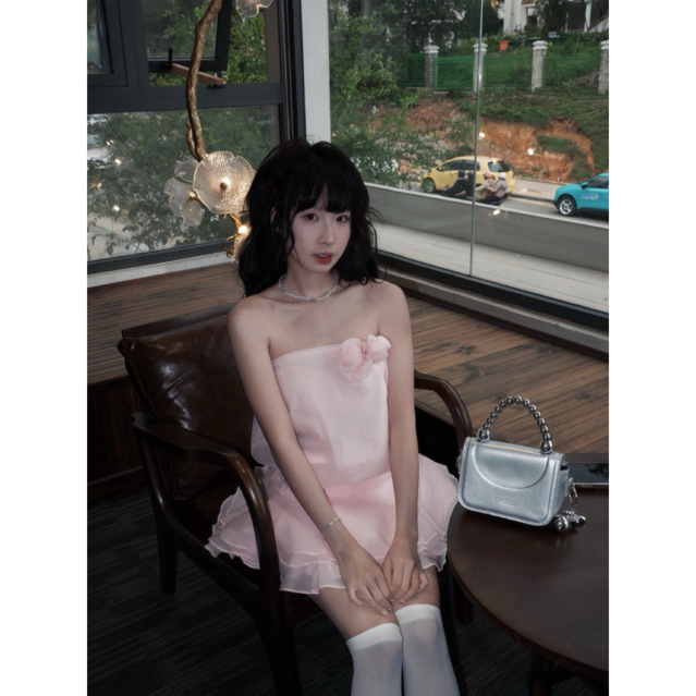 Ngolas - Lagom Set Áo Bí Váy Xòe Đính Hoa Tiểu Thư Có Lót Quần Cạp Trễ - Set Áo Cup Ngực Váy Xòe Siê