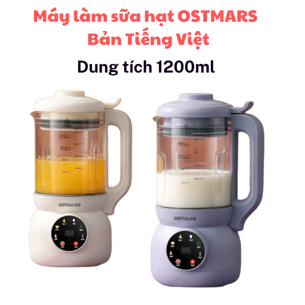 Máy làm sữa hạt , máy làm sữa hạt OSTMARS cối thủy tinh , dung tích 1200ml bảo hành 12 tháng