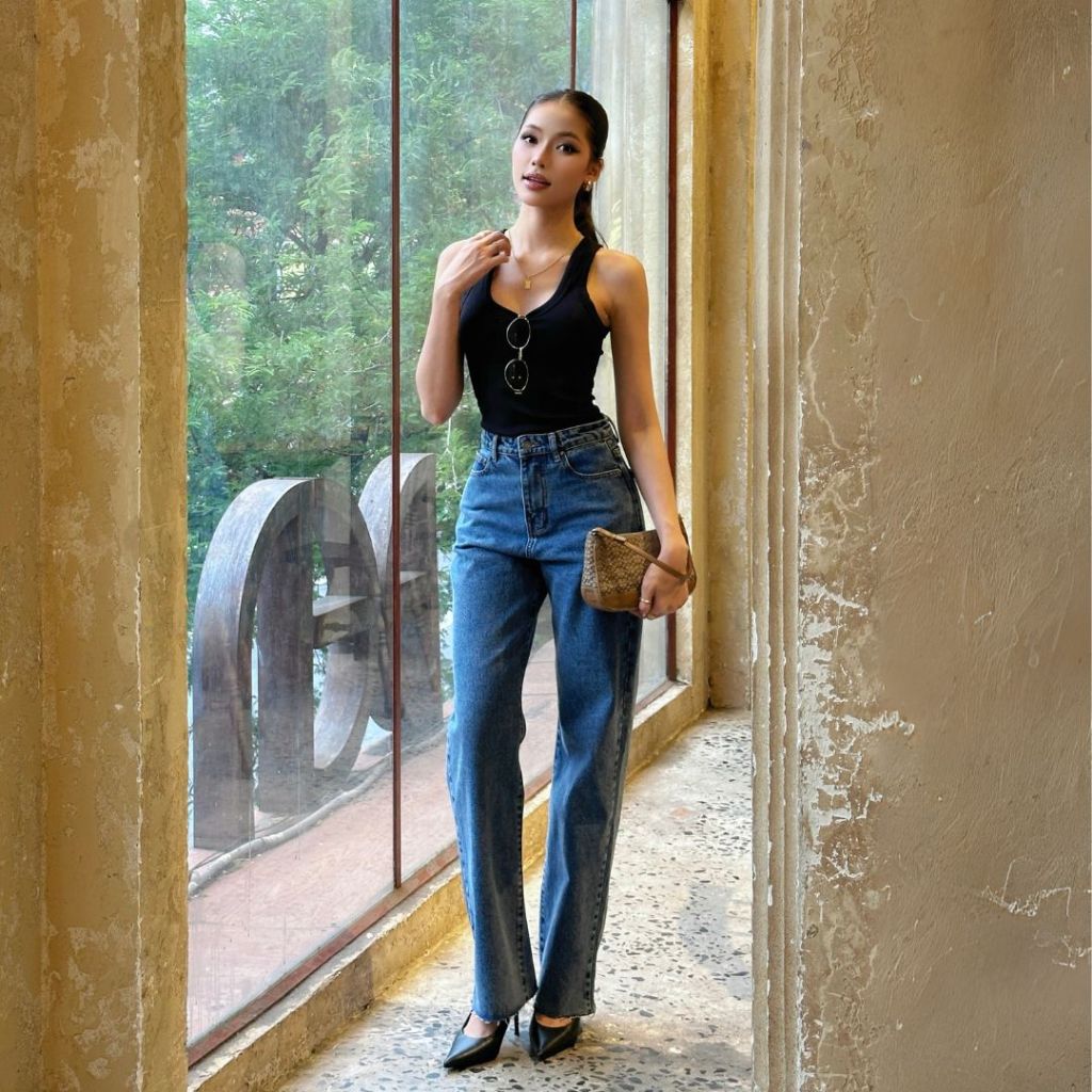Aaa Jeans - Quần jean nữ ống rộng lưng cao