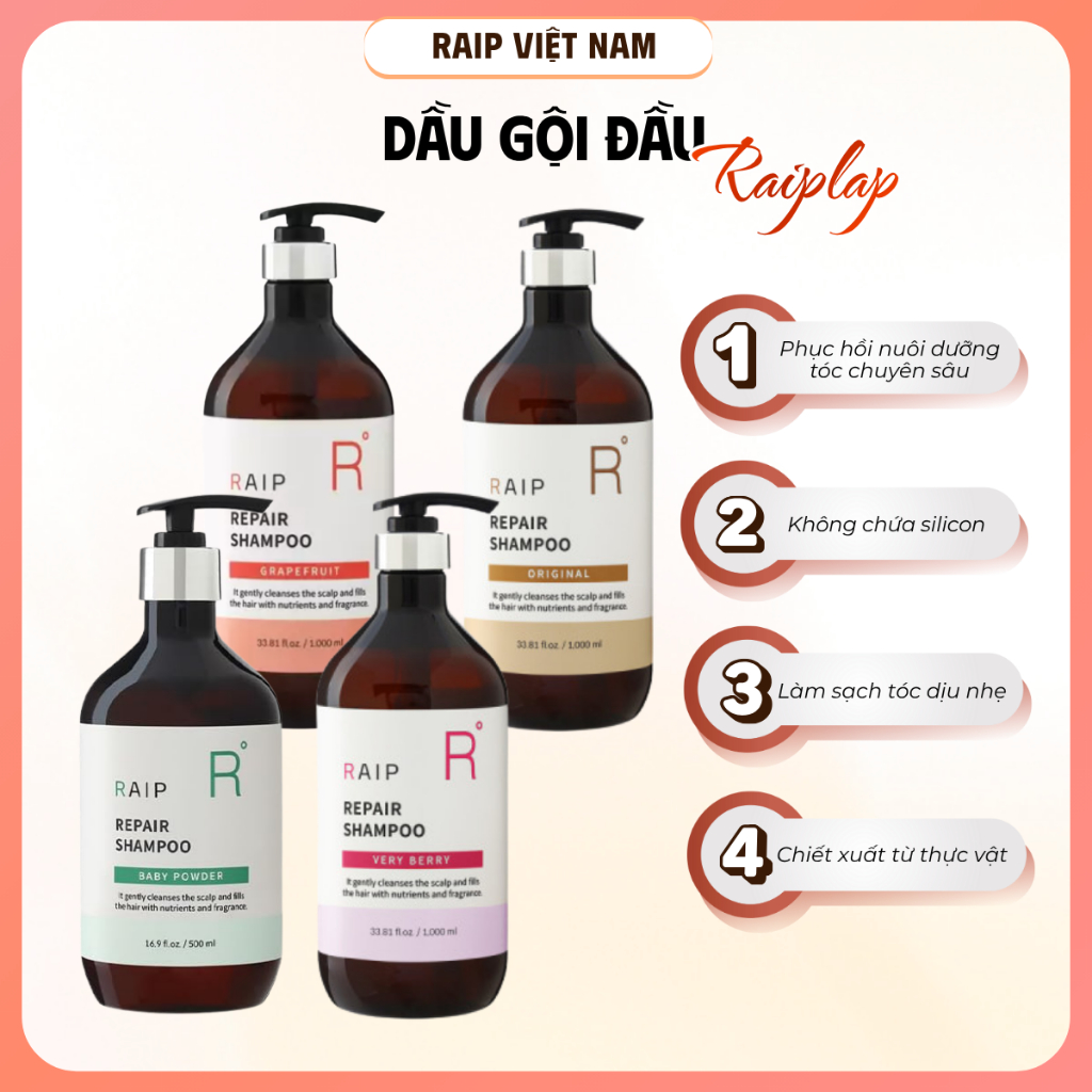 Dầu gội đầu RAIPLAP Repair Shampoo chứa 6 protein phục hồi sợi tóc hư tổn và làm sạch dịu nhẹ | BigBuy360 - bigbuy360.vn