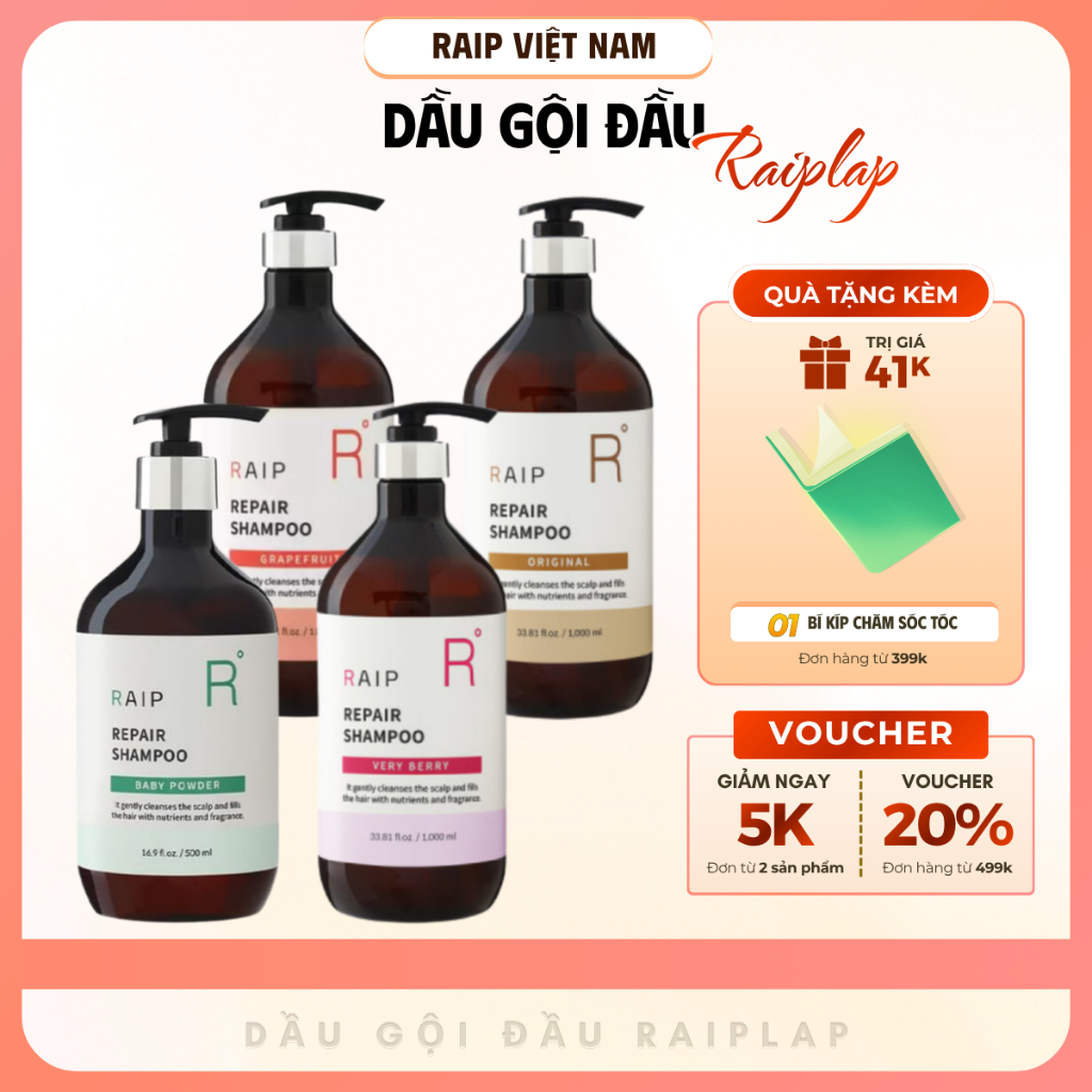 Dầu gội đầu RAIPLAP Repair Shampoo chứa 6 protein phục hồi sợi tóc hư tổn và làm sạch dịu nhẹ | BigBuy360 - bigbuy360.vn