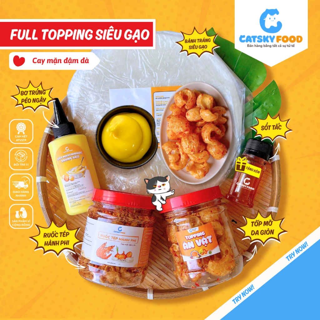 Bánh tráng phơi sương CATSKY FOOD combo bánh tráng đồ ăn vặt tiện lợi - COMBO TRẢI NGHIỆM