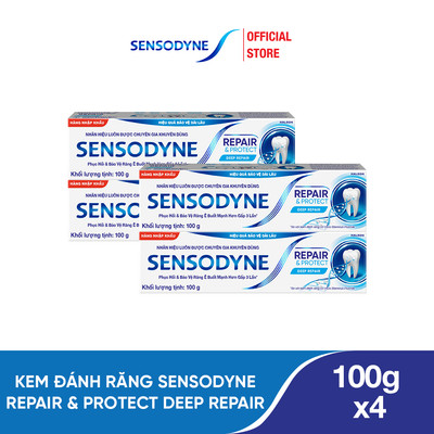 Bộ 4 Kem đánh răng SENSODYNE Repair & Protect Deep Repair 100g giúp phục hồi sâu và bảo vệ răng ê buốt
