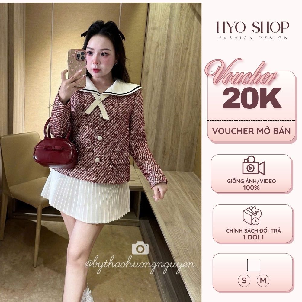 [CẢ SET] Set dạ đỏ cổ thủy thủ kèm chân váy xếp li xòe tiểu thư đi chơi Noel HYO SHOP