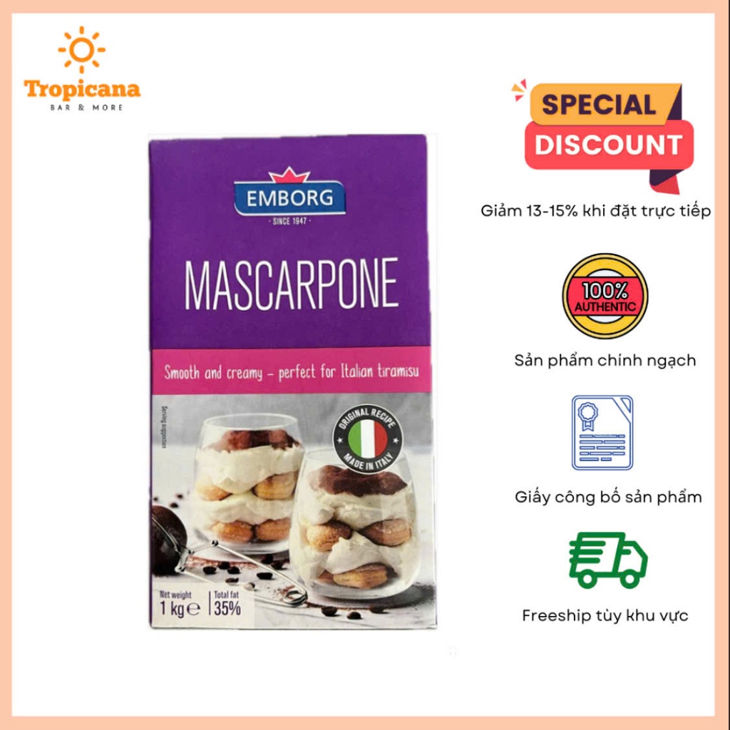 Phô mai Mascarpone Emborg - Hộp 1kg - Bao bì mới