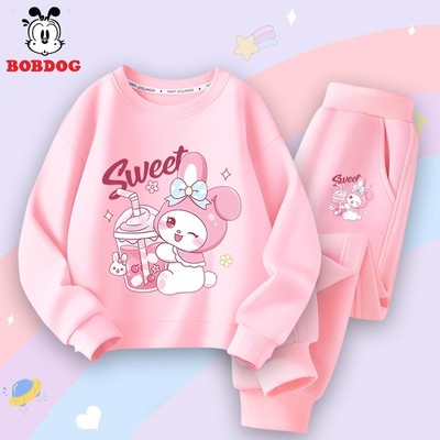 Set quần áo nỉ bé gái BOBDOG chất liệu da cá ấm áp in hình Gấu thỏ cute HA001-KS71 cho bé