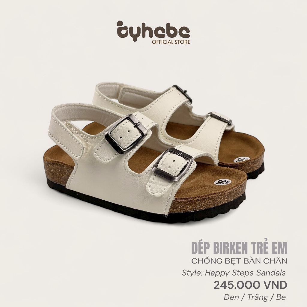 Sandals Birken trẻ em Byhebe – Dép đế trấu quai hậu công thái học, chống bẹt bàn chân BE02