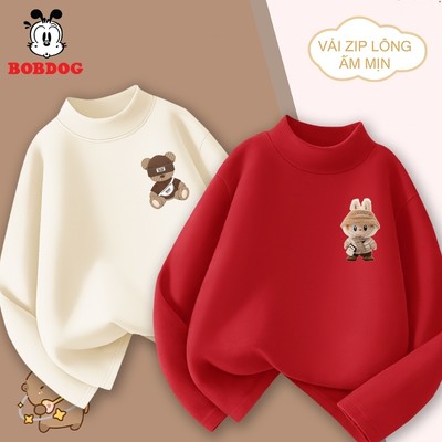 Áo giữ nhiệt cho bé trai BOBDOG, áo giữ ấm co giãn tốt in hình gấu - labubu cute cho bé