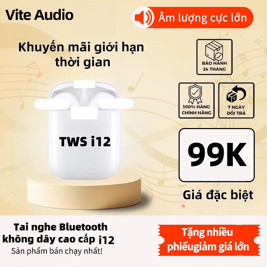 TWS i12 tai nghe bluetooth không dày cao cáp toàn diện mẫu mới