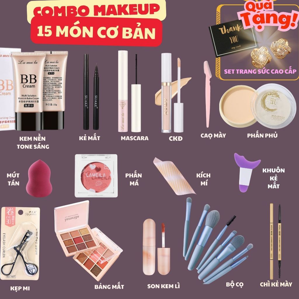 Combo Trang Điểm Nữ – Set Makeup Cá Nhân Đi Tiệc Đi Chơi – Mini Tiện Lợi, Quà Tặng Sang Xịn