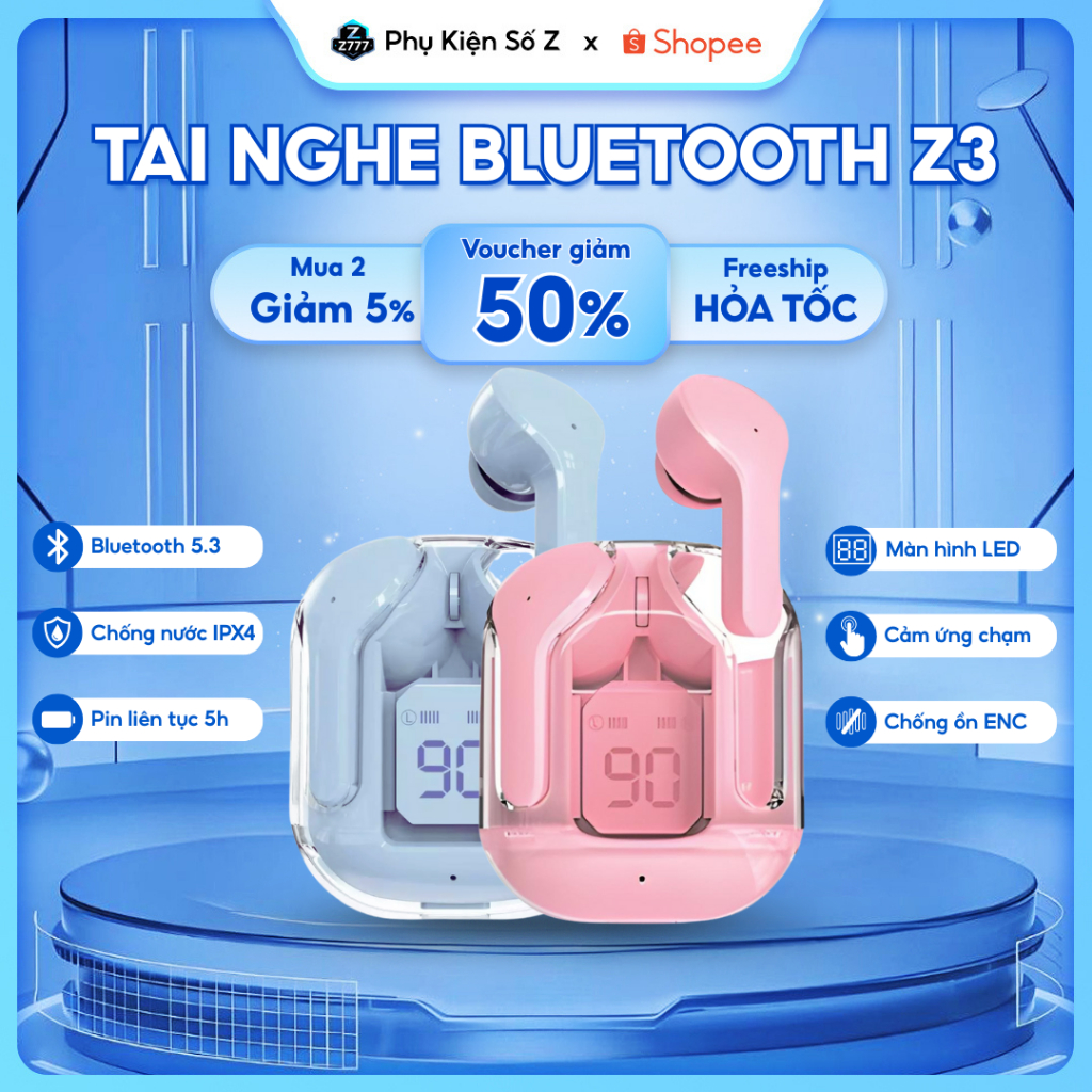 Tai Nghe Bluetooth Z3 Phiên Bản Cải Tiến Âm Thanh HiFi Kèm Mic Chống Ồn, Tai Nghe Không Dây TWS 5.3 | BigBuy360 - bigbuy360.vn