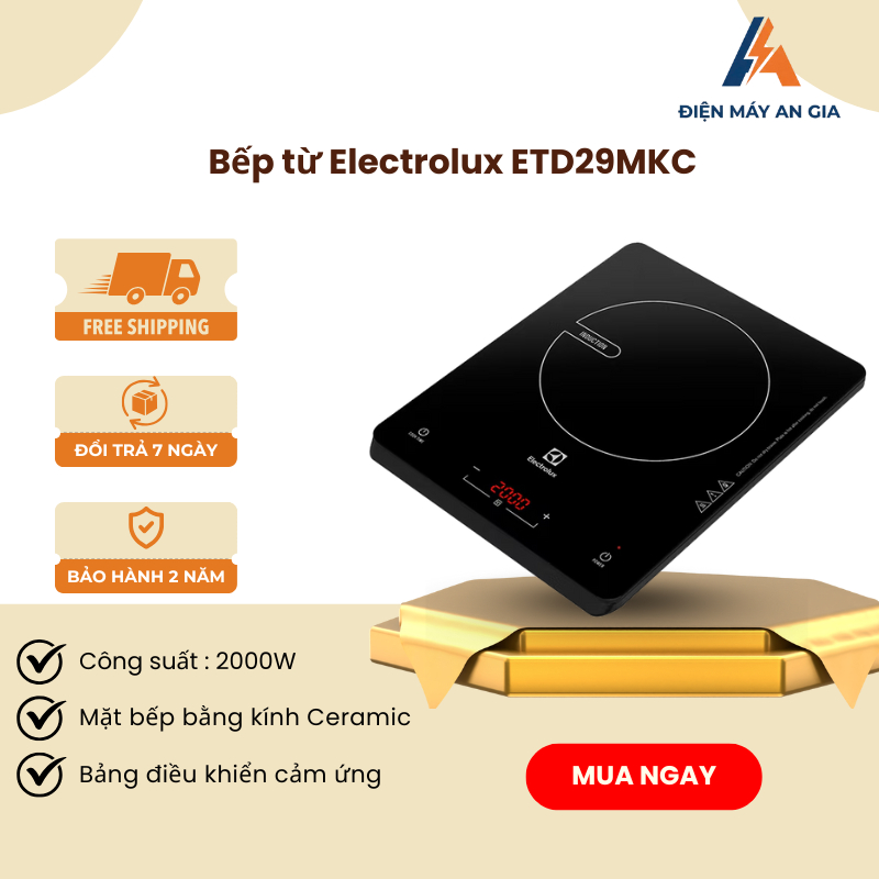 Bếp Từ Electrolux ETD29MKC – Công Suất 2000W – Mặt Kính Ceramic – Bảng Điều Khiển Cảm Ứng - PEB
