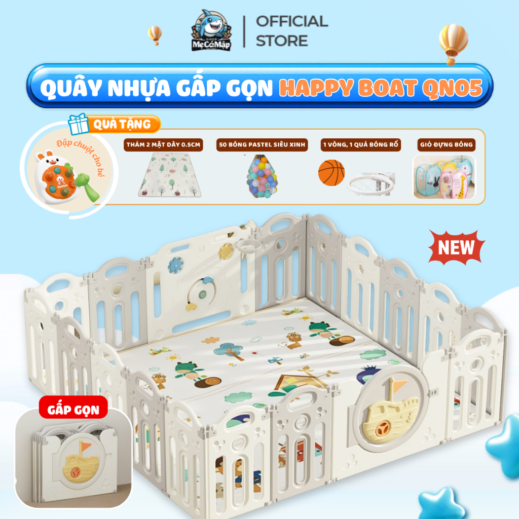 Quây Cũi Nhựa Gấp Gọn Pakey Mẫu Mới 2026, Quây Nhựa Cho Bé Cải Tiến 2 Đế Dùng Nhiều Loại Sàn, Nhựa A