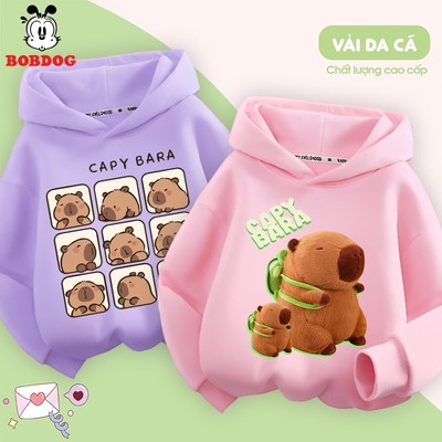 Áo hoodie bé gái BOBDOG áo nỉ cho bé có mũ size 10kg đến 35kg in hình Capybara dễ thương cho bé