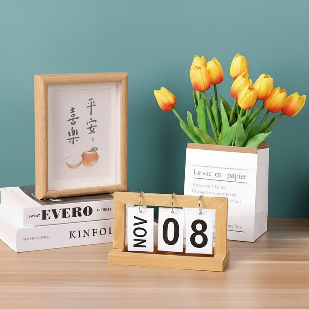 Lịch gỗ để bàn decor sự kiện, chụp ảnh trang trí bàn làm việc khách sạn My Home DN005