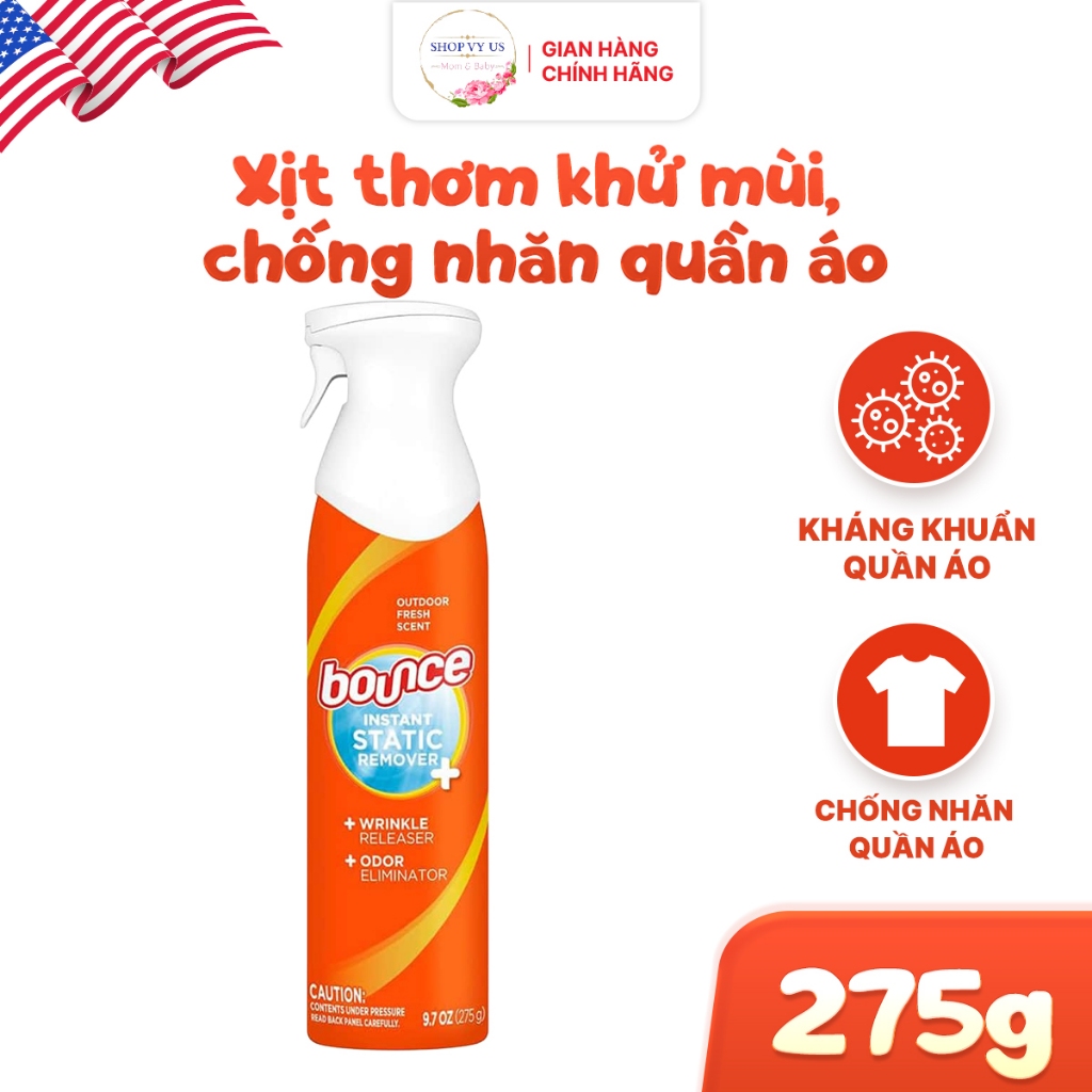 Xịt Bounce Xịt Thơm Quần Áo Bounce Rapid Touch Up 3 In 1 Giảm nhăn, Kháng khuẩn 275g