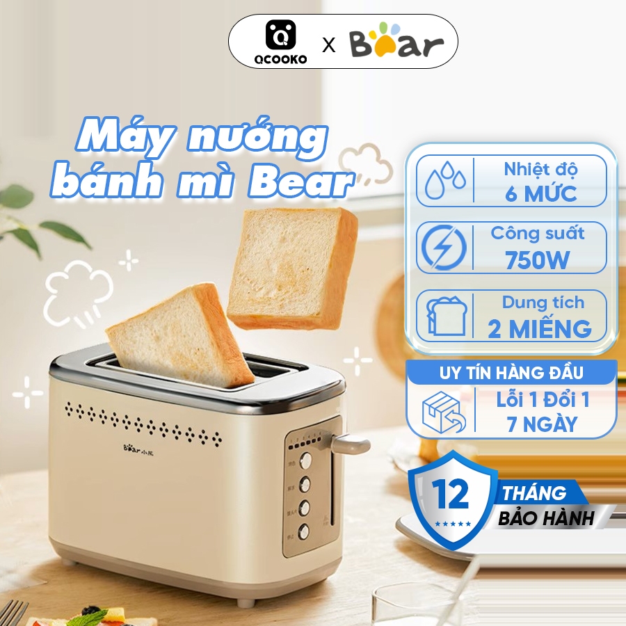Máy nướng bánh mì Bear 2 ngăn, 6 cấp độ làm nóng, đa năng, tiện lợi, tiết kiệm thời gian cho bữa sáng dinh dưỡng