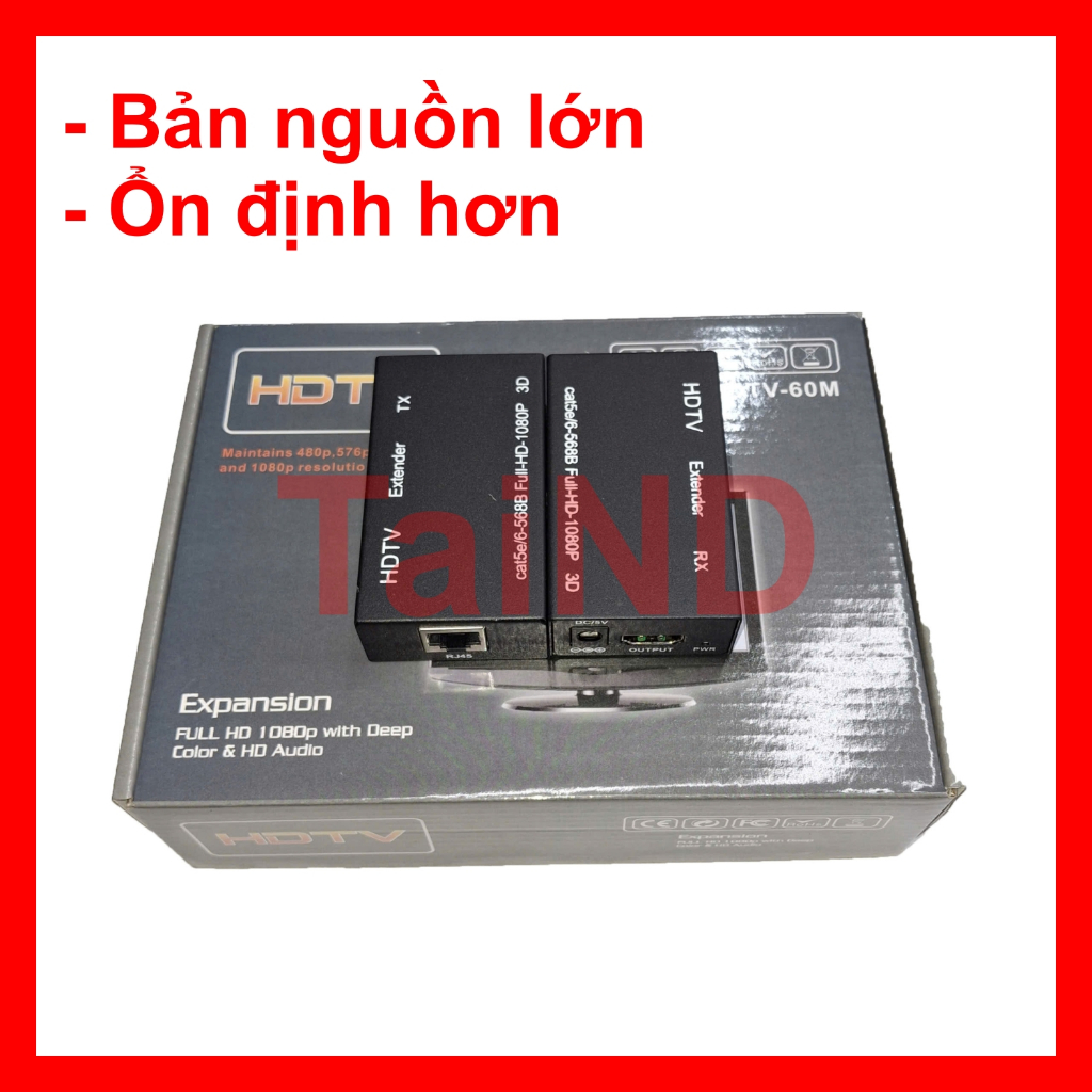 Hộp 2 chiếc HDMI To LAN, HDMI to RJ45, HDMI kéo dài 60m có nguồn phụ loại to 5V 2A
