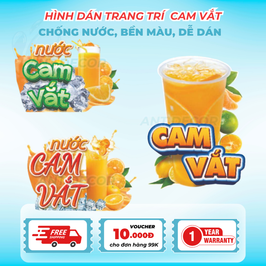 Decal Dán Nước Cam Ép – Nhãn Dán Trang Trí Xe Nước Cam, Ly Nước Ép – Bền Đẹp, Chống Nước, Dễ Dán