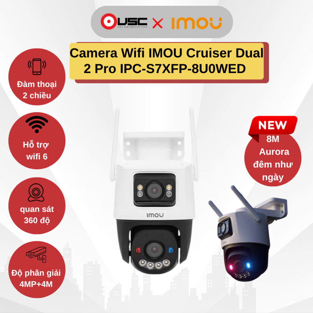 [Camera IMOU IPC-S7XFP-8U0WED] Cruiser Dual 2 Pro, wifi 2 mắt, Siêu rõ ban đêm