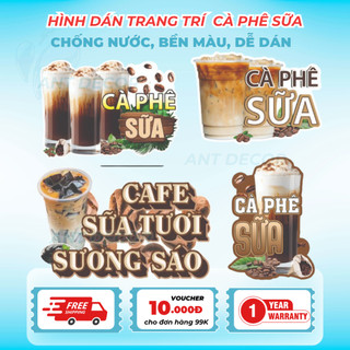 Decal Cà Phê SỮA sẵn keo chống nước trang trí xe nước
