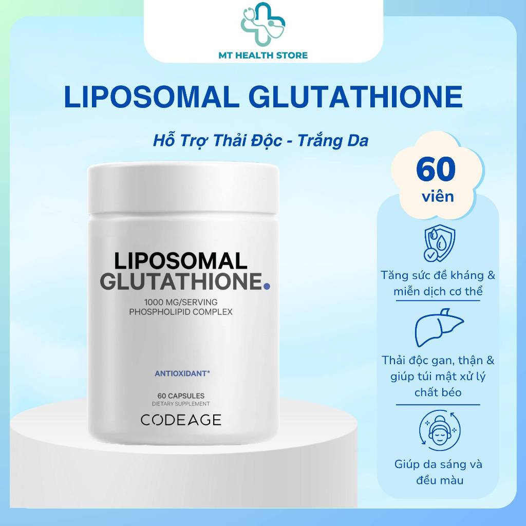 Glutathione Codeage Liposomal Glutathione 1000mg/Serving Không GMO Không Gluten Hộp 60 Viên
