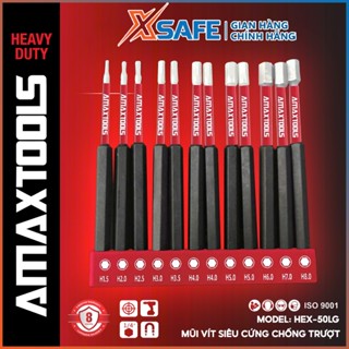  Bộ 12 mũi bắn vít lục giác chống trượt AMAXTOOLS Thép S2 siêu cứng HRC60 Mũi bắn vít siêu cứng chống trượt- XSAFE 