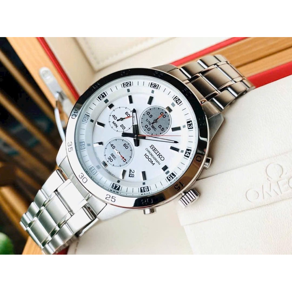 Đồng Hồ Nam Seiko SKS637P1 Quartz Size 43 Chronograph White Tone