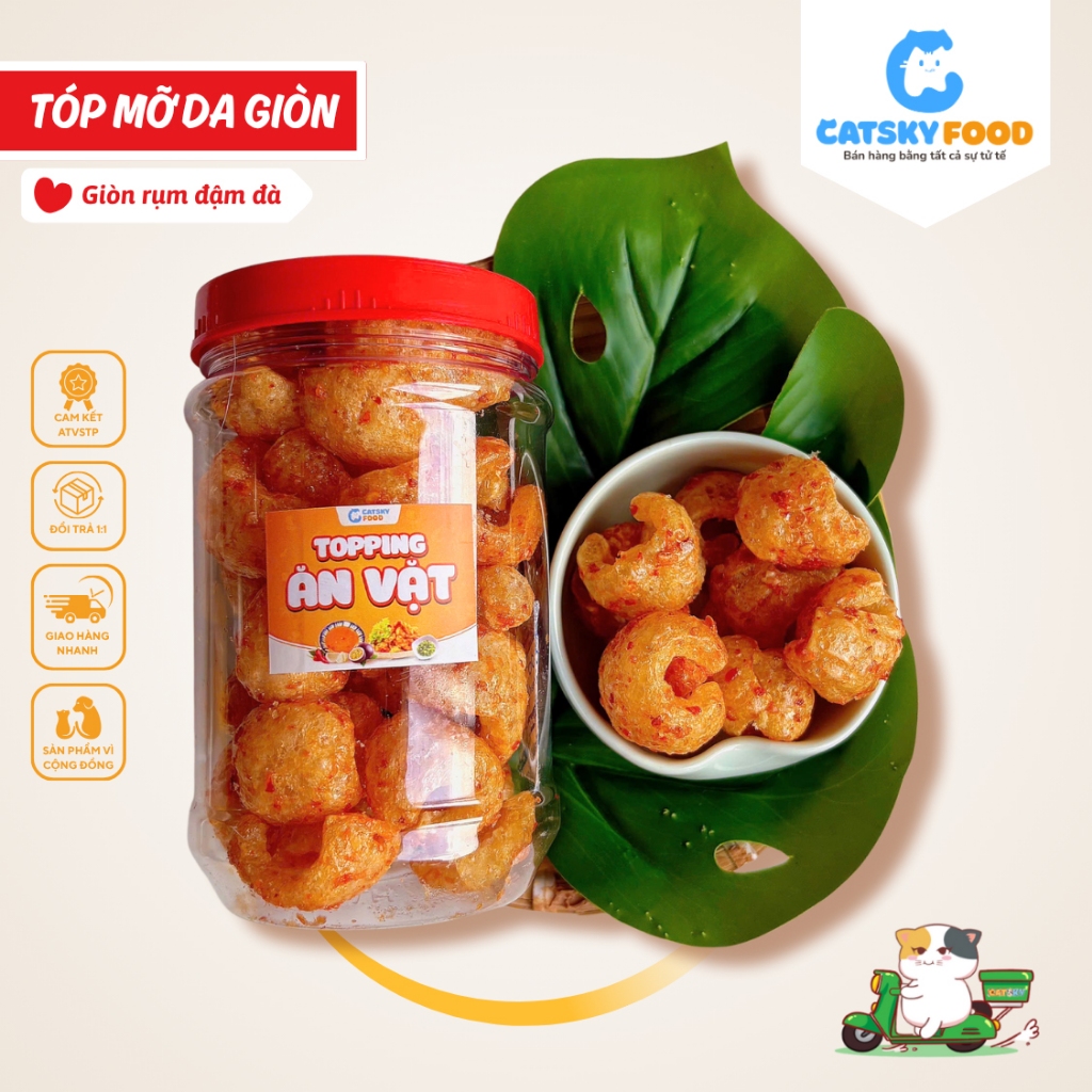 Tóp Mỡ Rim Mắm Tỏi CATSKY FOOD Sốt Mắm Chiên Giòn Ăn Kèm Bánh Tráng Phơi Sương đồ ăn vặt tiện lợi