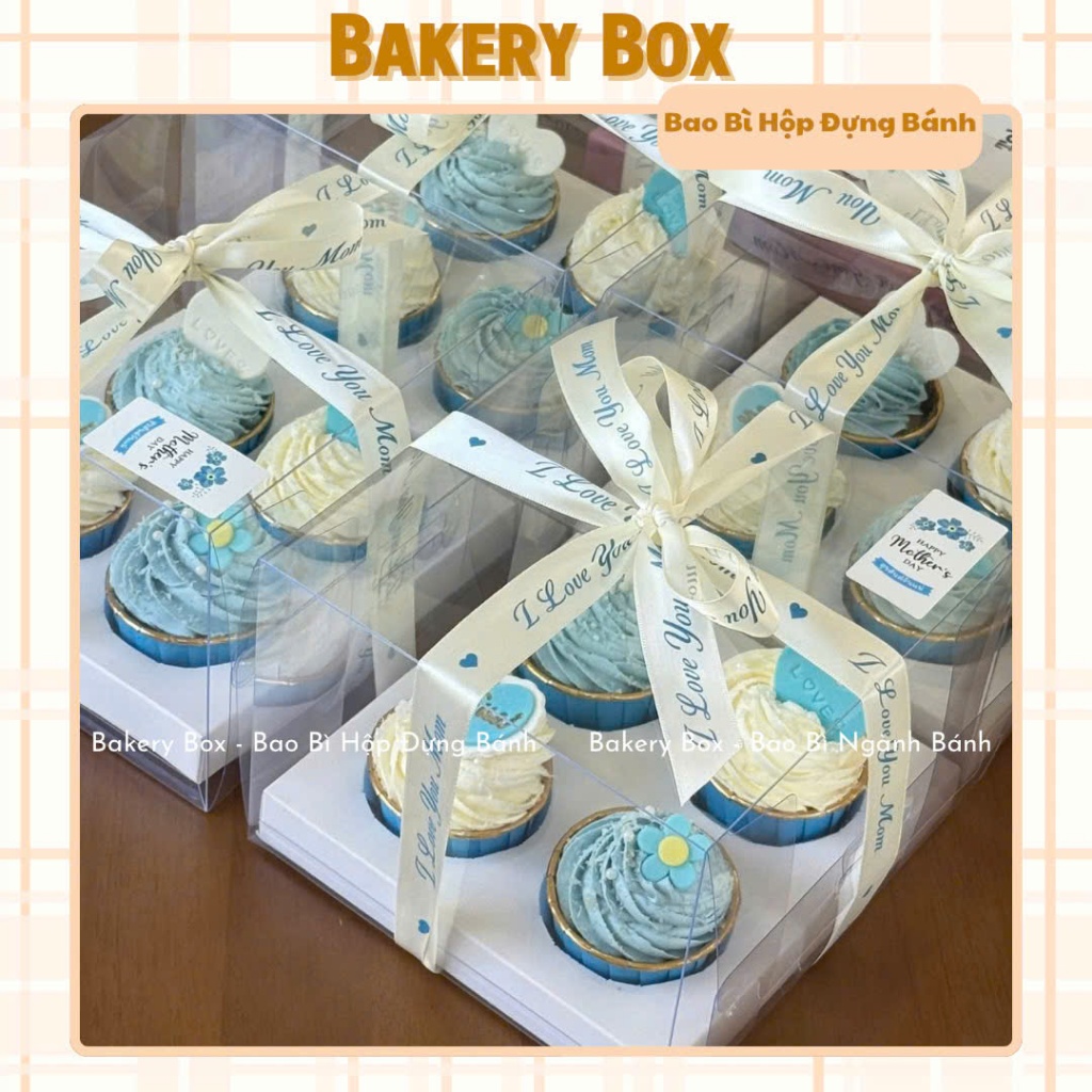 Hộp Nhựa Mica Trong Đựng Cupcake 4 Ô, Hộp Mica Trong Suốt 4 Ô, Hộp Quà Tặng - BAKERY BOX