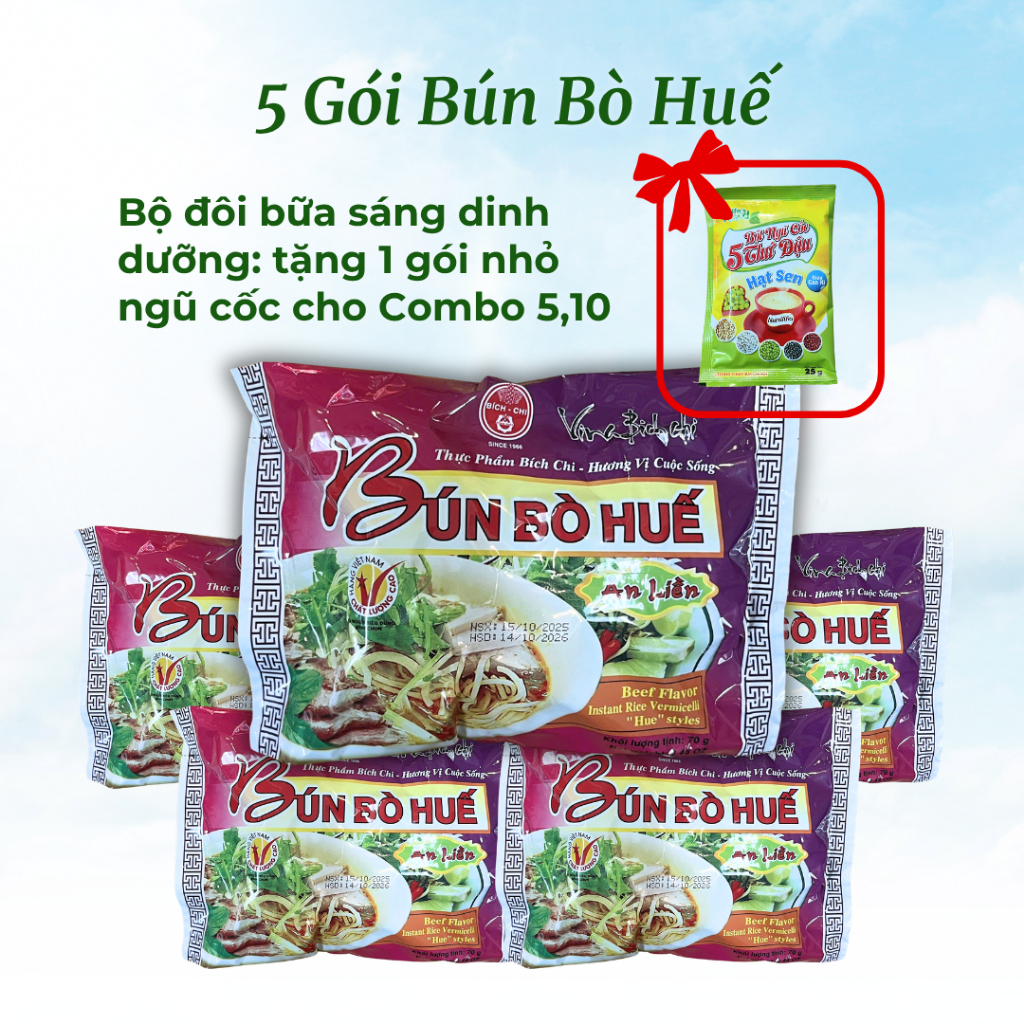 Bún bò huế ăn liền (70g/gói) Bích Chi - Combo 3,5 Gói Thơm Ngon Tiện Lợi