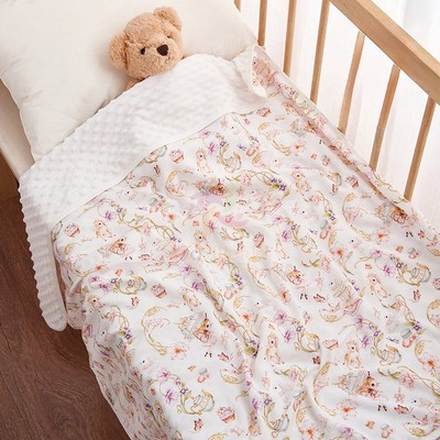Chăn cho bé Xô Muslin Nhung hạt đậu cho bé mềm mại hoạ tiết cổ tích Kích thước 1m*1m KidAndMom