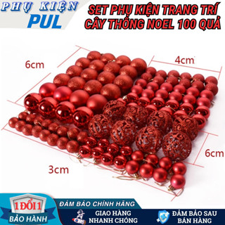    XMAS  Set Quả Châu Noel Trang Trí Cây Thông Hộp 44 100 Quả Nhiều Màu Kích Thước 3-4-6cm 