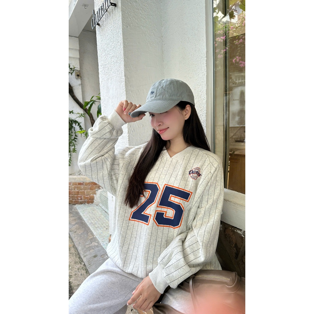Áo sweater nỉ 2 da 25 BASEBALL OWNER - Sweater Form Rộng Không Dày Owner