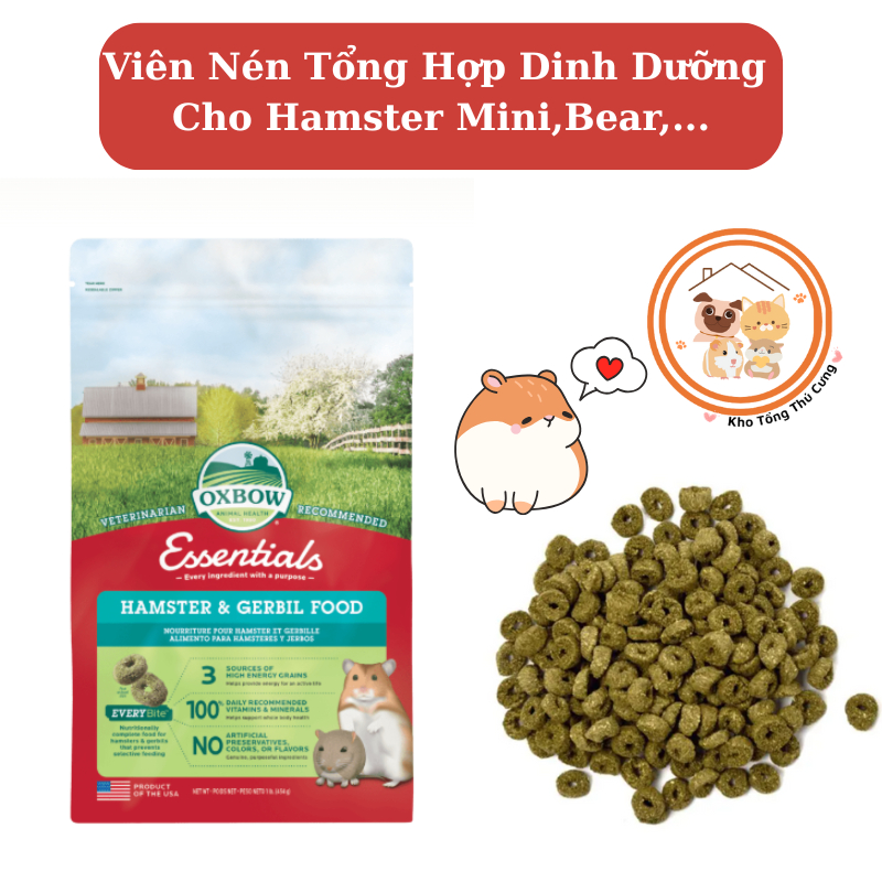 Thức Ăn Viên Nén Tổng Hợp Oxbow Essentials cho Hamster Mini,Bear,ww,rat,bổ sung dinh dưỡng,thơm ngon