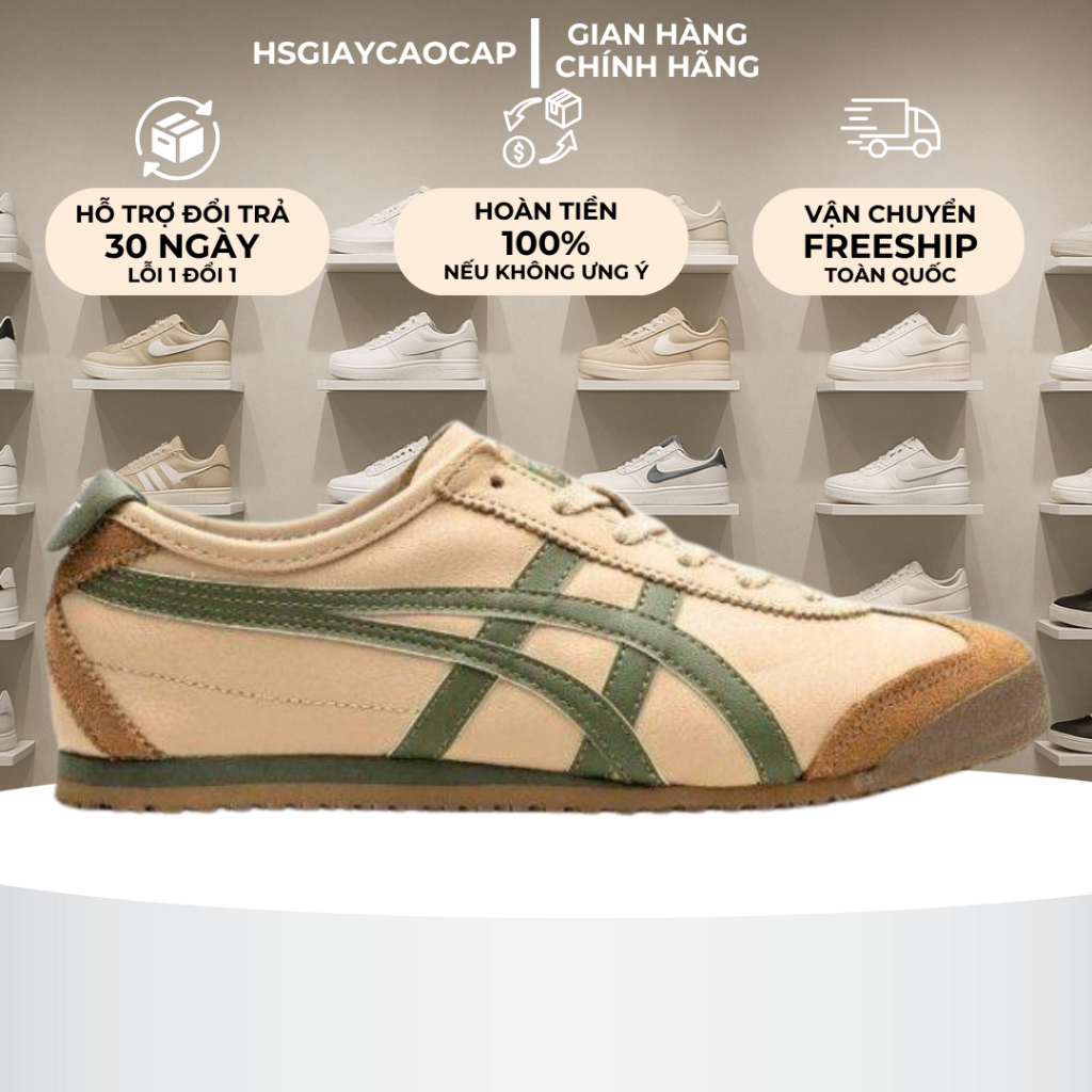 [ Best Quality ] Giày Onitsuka Tiger Mexico 66 Beige Grass Green Full Box, Hàng Chuẩn Best Quality