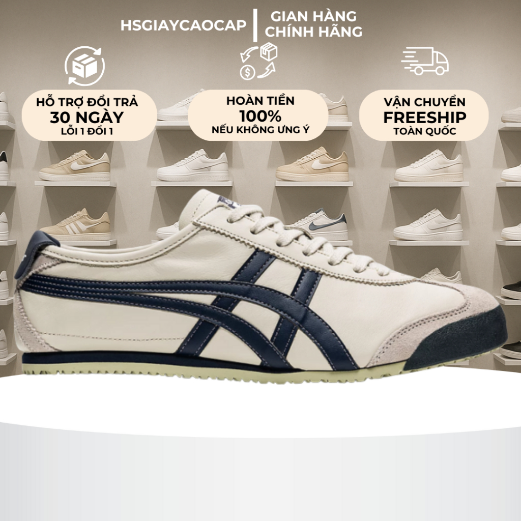 [ Best Quality ] Giày Onitsuka Tiger Mexico 66 Birch Peacoat Full Box, Hàng Chuẩn Best Quality