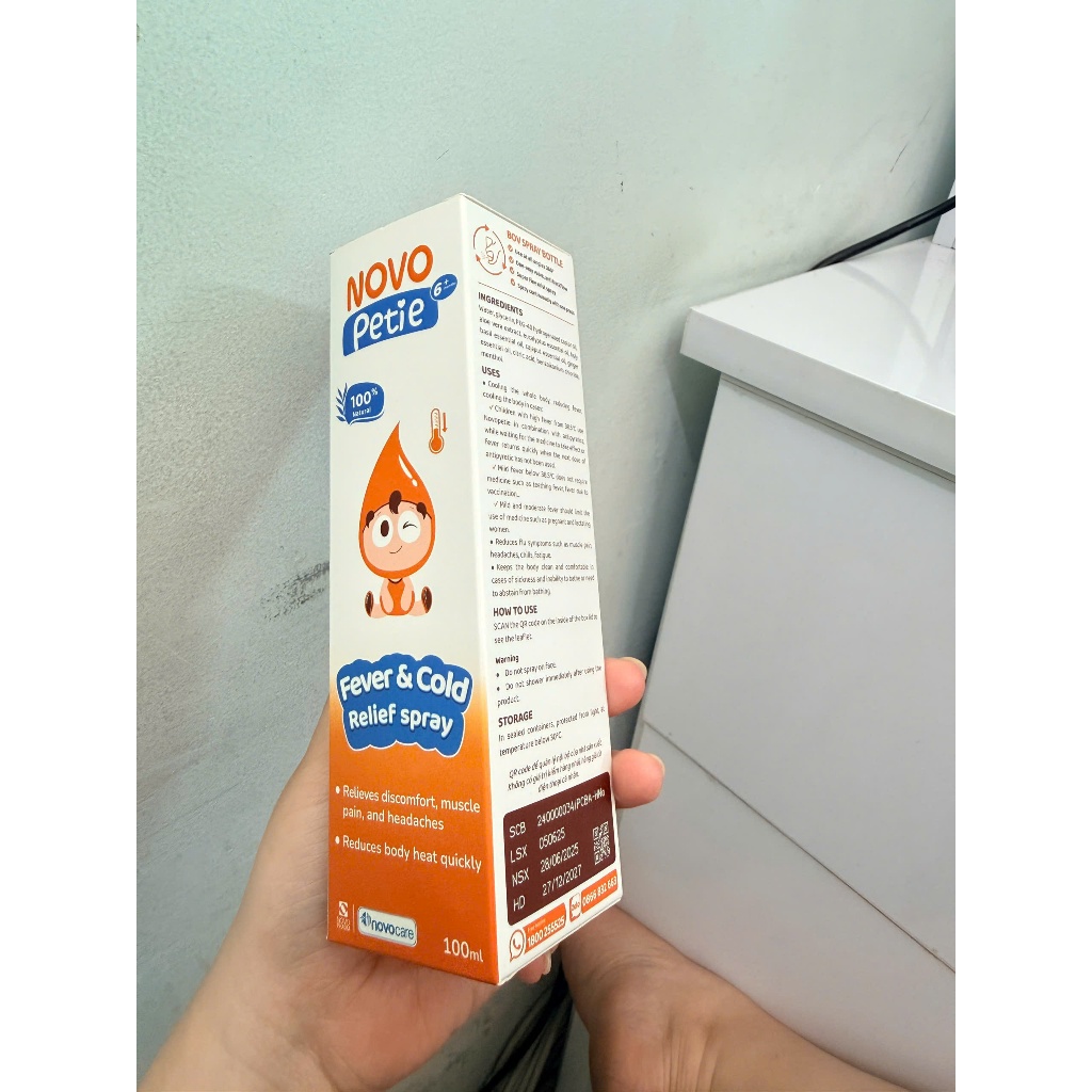 Xịt Giải Cảm Hạ Sốt Novo Petie - Giảm Nhanh Cảm Giác Khó Chịu Do Cảm Cúm, Nóng Sốt Sau 2 Phút - Lọ 1