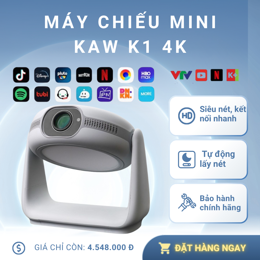 Máy Chiếu Leser Hition KAW K1 4K – Nhỏ Gọn, Tiện Lợi, Phù Hợp Văn Phòng & Gia Đình