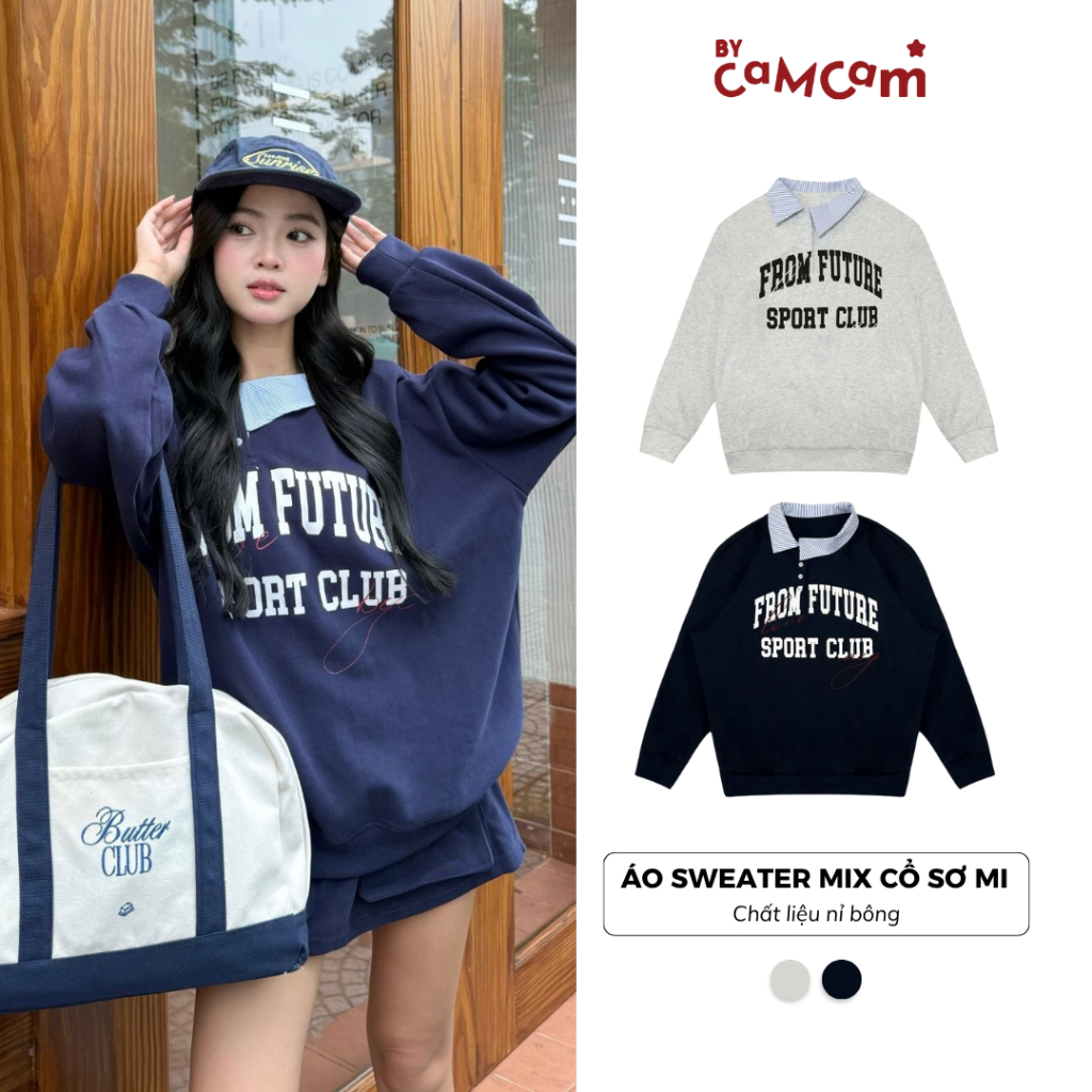  Set Áo Sweater Bycamcam Mix Cổ Sơ Mi Học Đường Hàn Quốc Năng Động ASWD078 