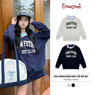  Set Áo Sweater Bycamcam Mix Cổ Sơ Mi Học Đường Hàn Quốc Năng Động ASWD078 