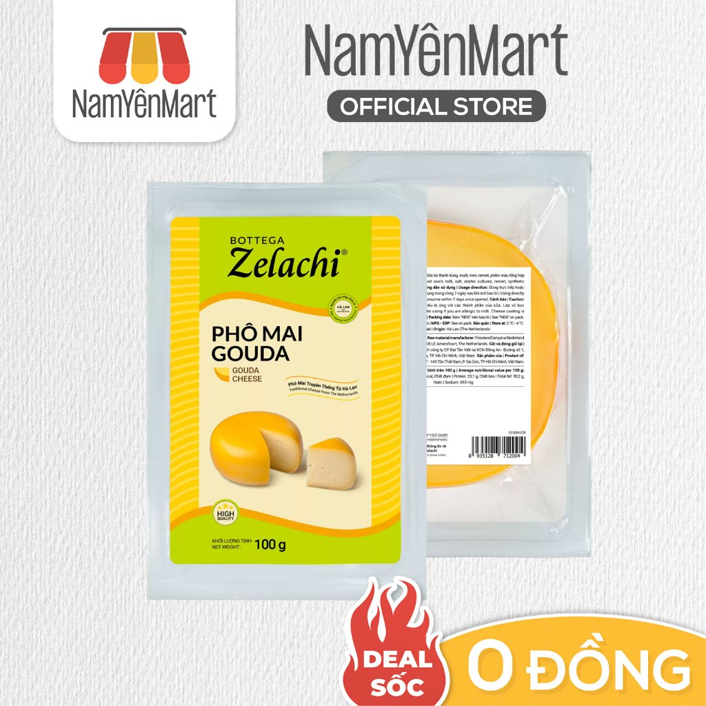 Phô mai Gouda Bottega Zelachi (100gr) - Nam Yên Mart